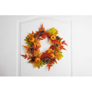MagicHome naturaalne pärg, sügis, oranž, vahtralehed, 40cm