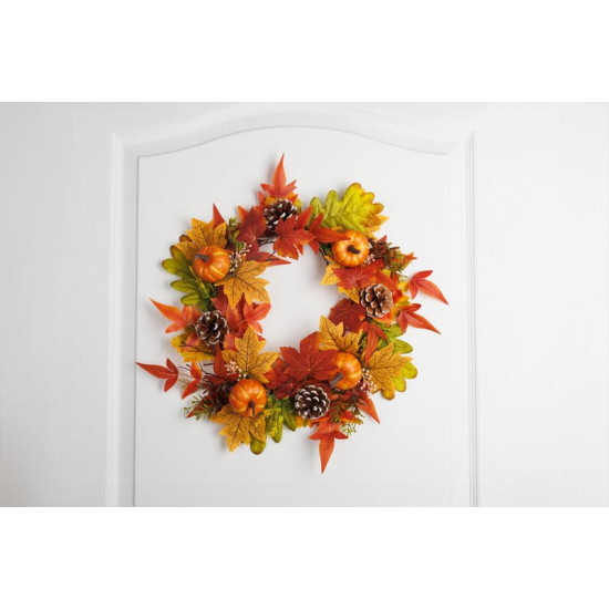 MagicHome naturaalne pärg, sügis, oranž, vahtralehed, 40cm