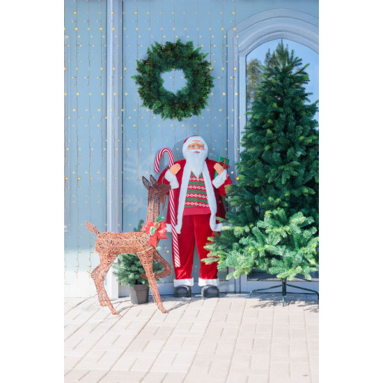MagicHome Christmas decoration, Santa, with gift, red, 120 cm
