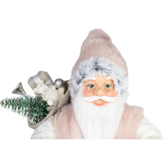MagicHome Christmas decoration, Santa, with gift, pink-brown, 30 cm