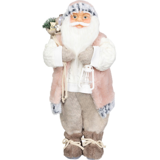 MagicHome Christmas decoration, Santa, with gift, pink-brown, 46 cm