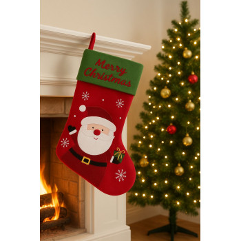 MagicHome Christmas Decoration, Boot, Santa Pattern, 25 x 41 cm